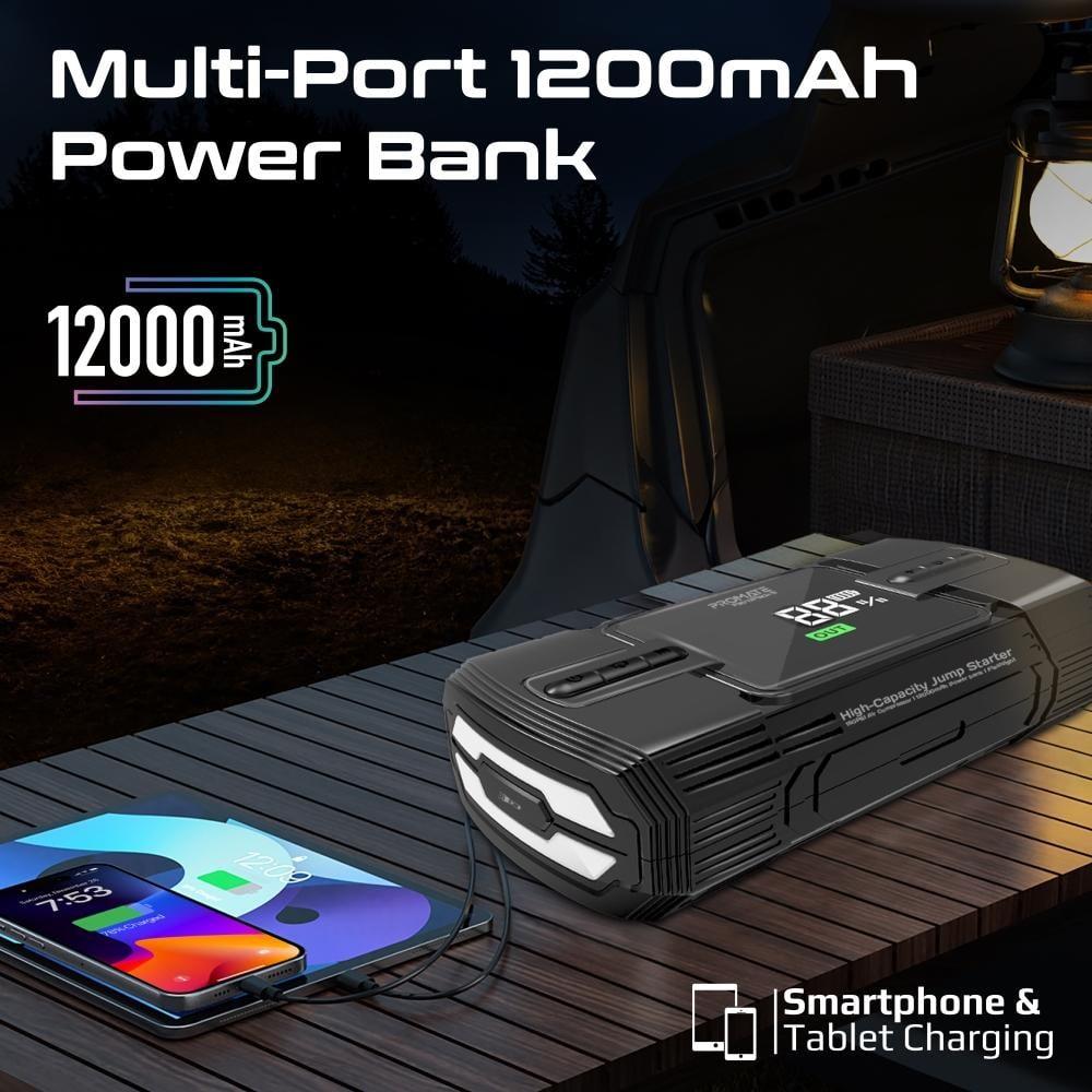 Peomate PatrolPack-3 | باوربانك تشغيل سيارة 1200A مع منفاخ هواء ومصباح LED وشاشة LCD