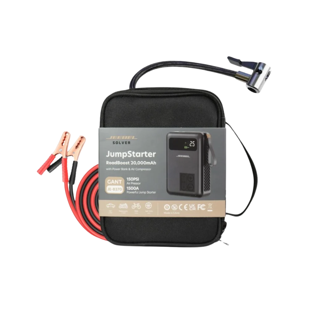 باور بانك وضاغط هواء واشتراك سيارة JEEBEL SOLVER – بطارية 20000mAh بقدرة تشغيل 1500A وضغط 150 PSI | محطة طوارئ متكاملة للسيارة