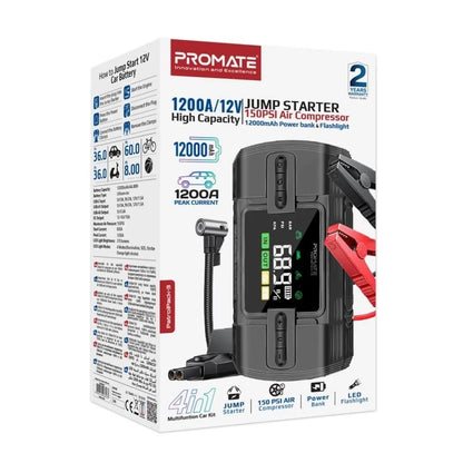 Peomate PatrolPack-3 | باوربانك تشغيل سيارة 1200A مع منفاخ هواء ومصباح LED وشاشة LCD